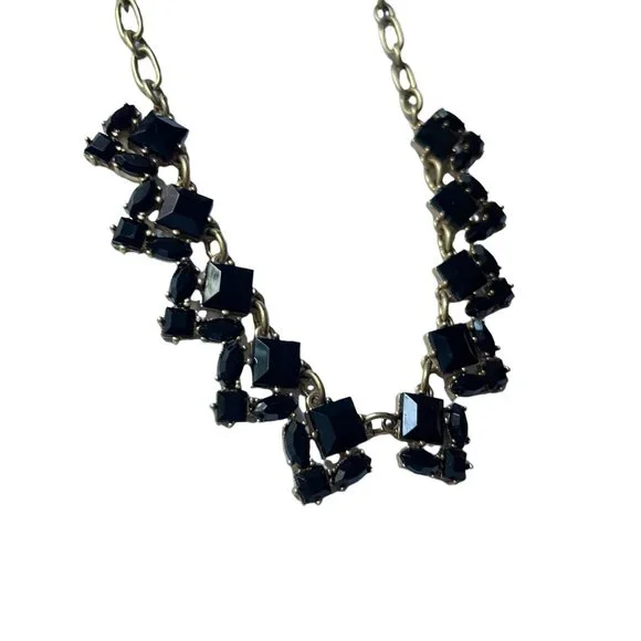 J Crew Gold Black Crystal Adjustable Statement Necklace - Picture 11 of 12